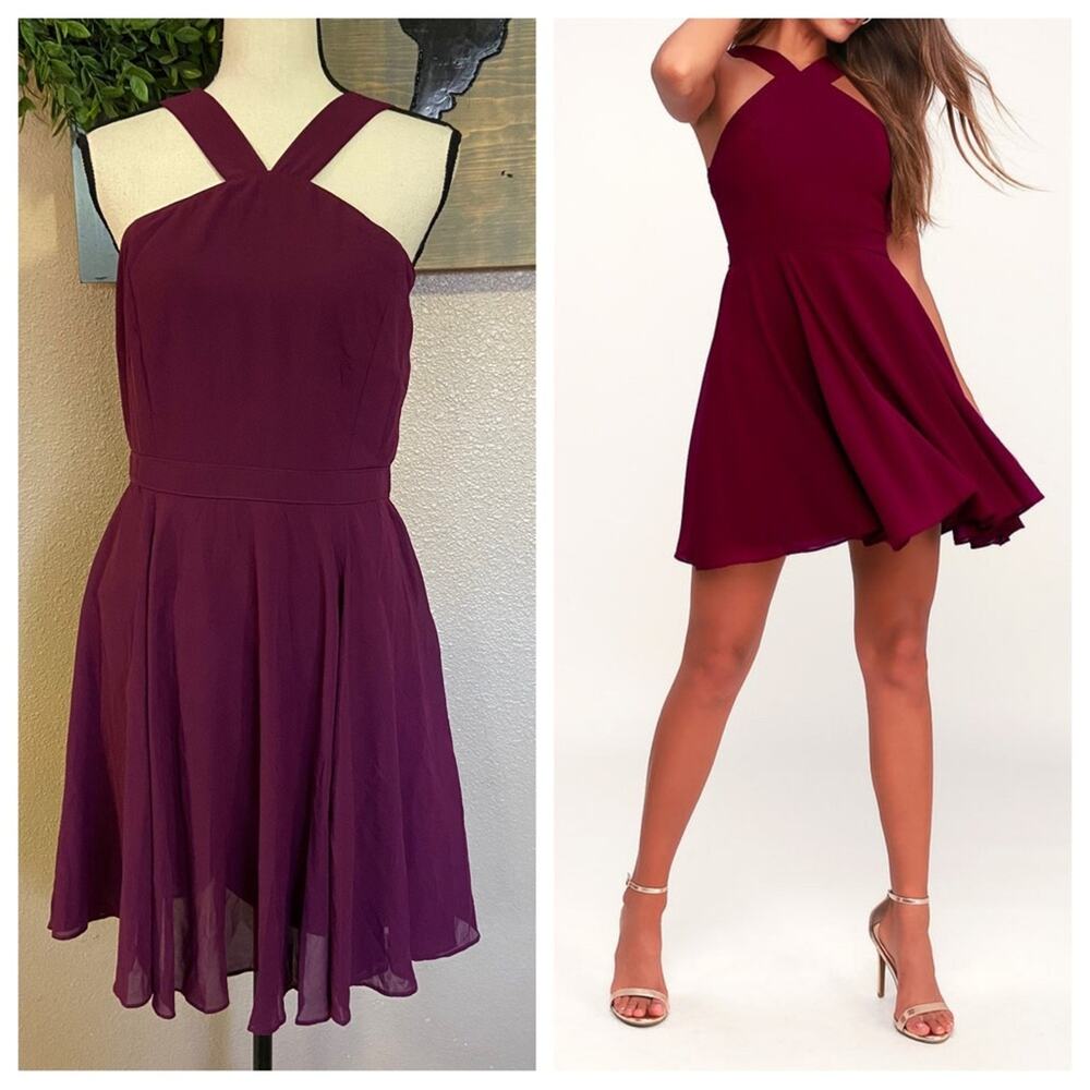NWOT Lulus Forevermore Burgundy Skater Dress